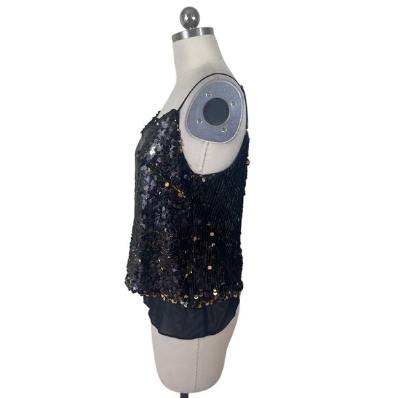 OThread Sequin Camisole Top Womens Small Black Gold Glam Holiday City Whimsigoth - Picture 3 of 8